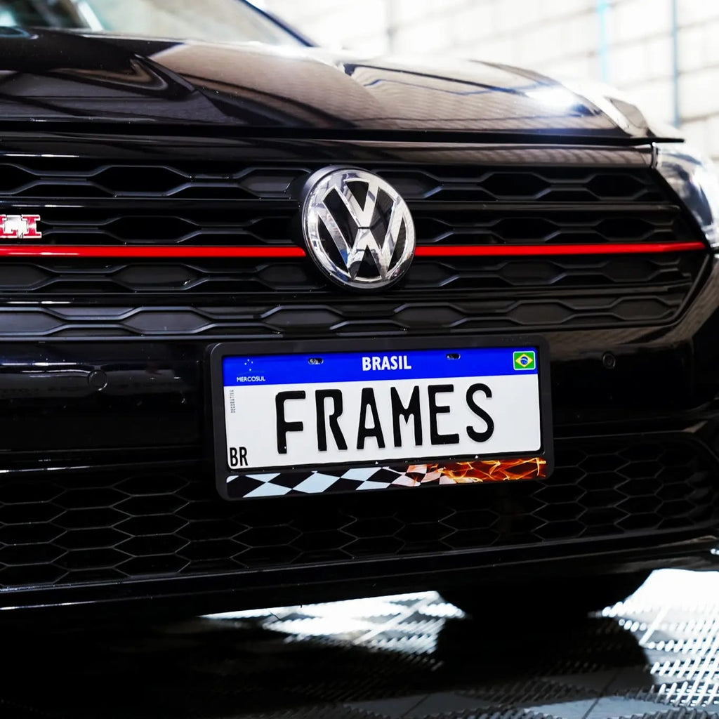 Suporte Moldura Placa Mercosul Carro Flag & Fire - 1 Par