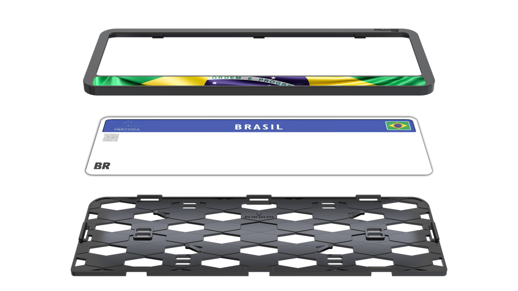 Suporte Moldura Placa Mercosul Carro Bandeira Brasil 7 - 1 Par