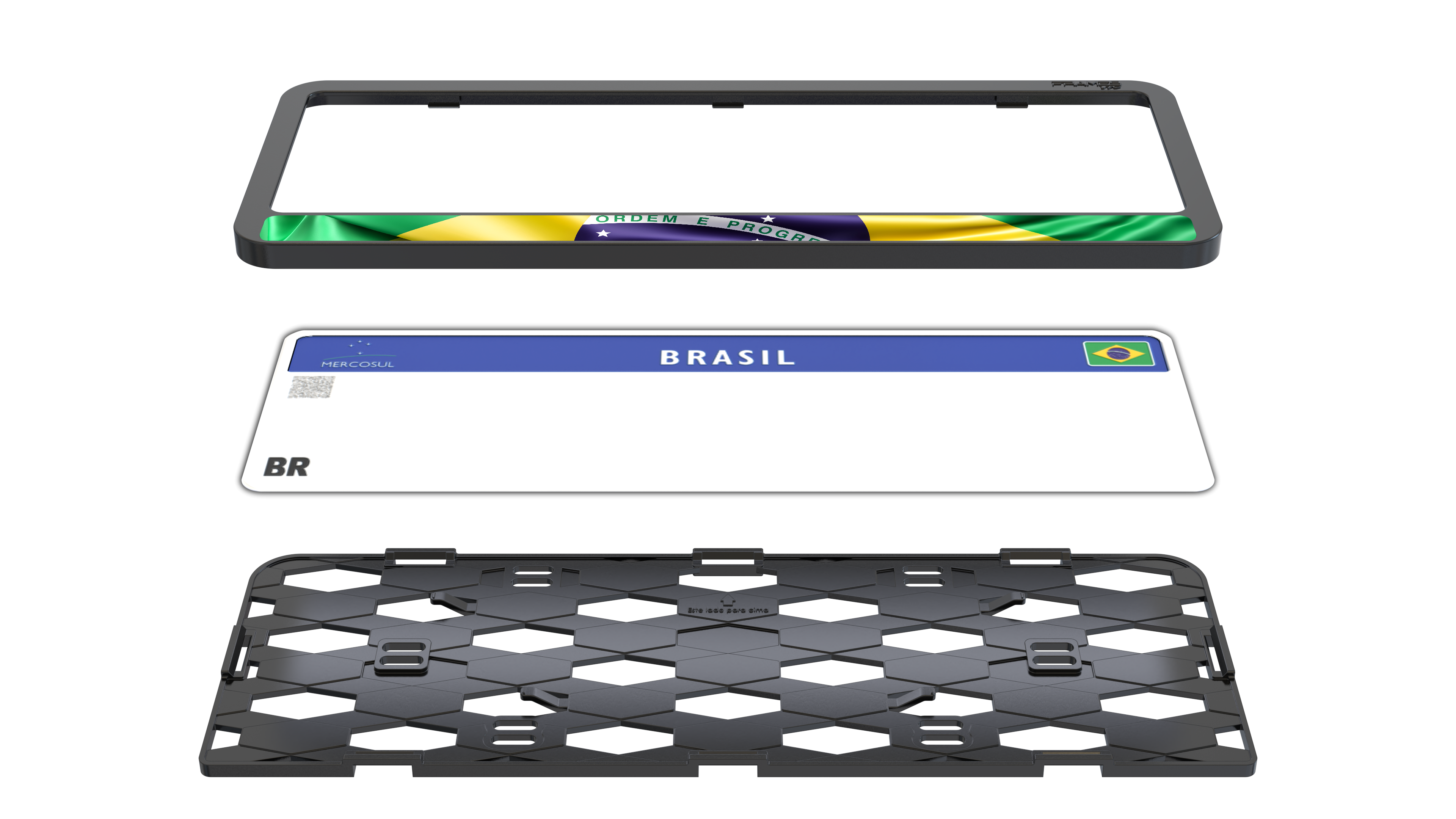 Suporte Moldura Placa Mercosul Carro Bandeira Brasil 7 - 1 Par