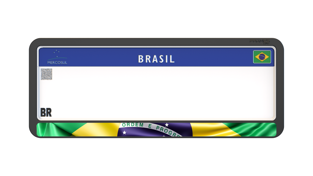 Suporte Moldura Placa Mercosul Carro Bandeira Brasil 7 - 1 Par