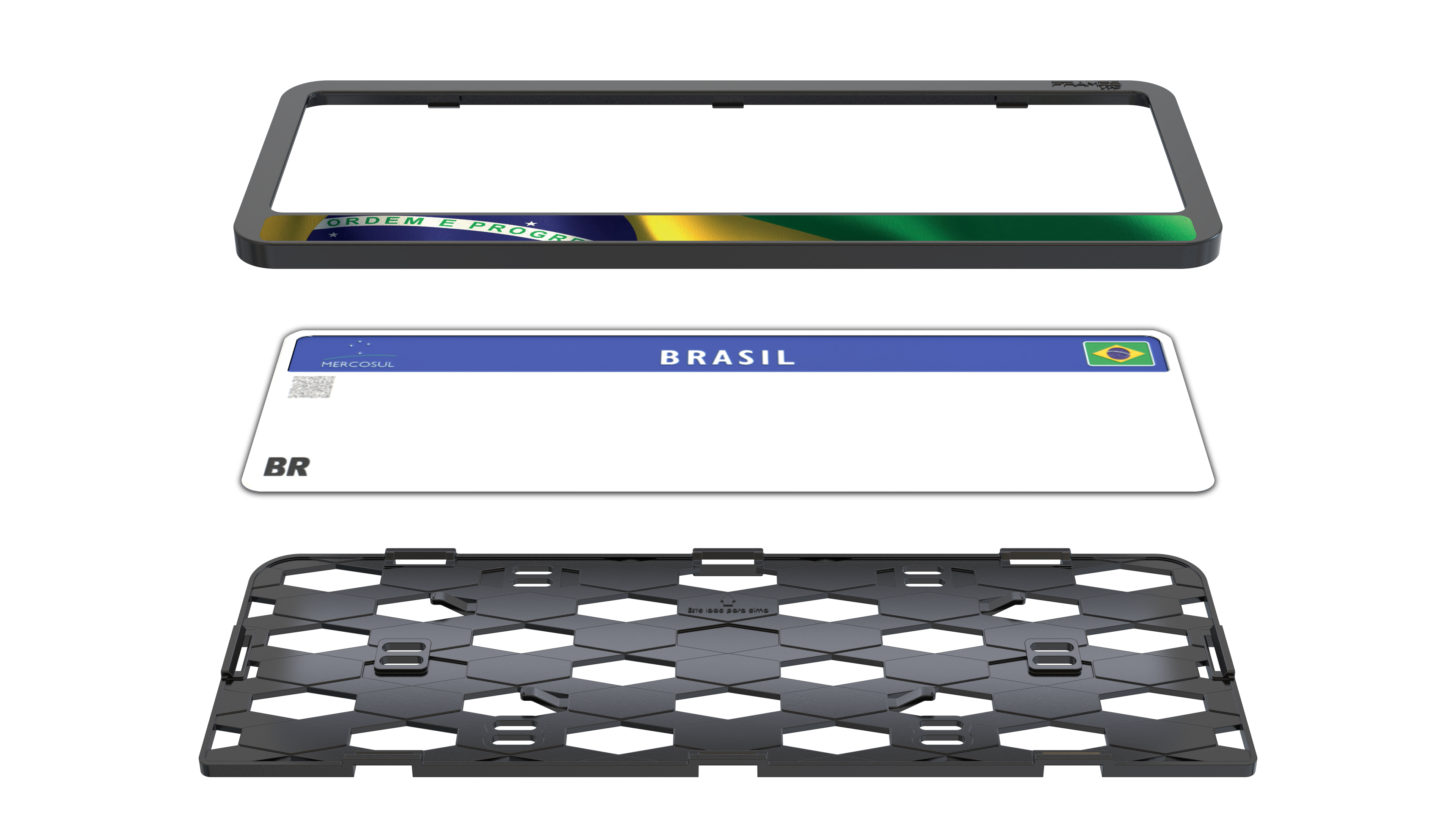 Suporte Moldura Placa Mercosul Carro Bandeira Brasil - 1 Par