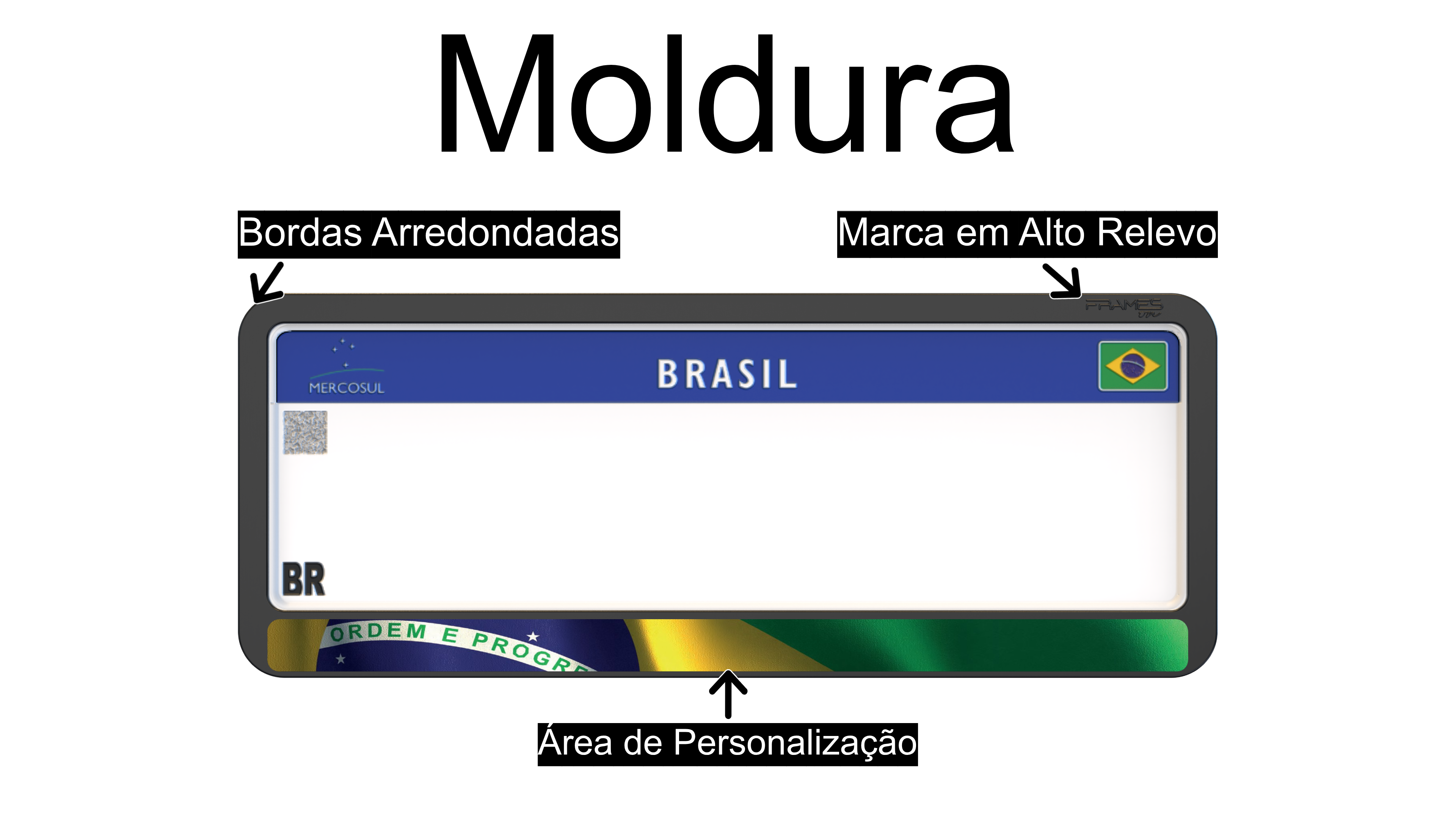 Suporte Moldura Placa Mercosul Carro Bandeira Brasil - 1 Par
