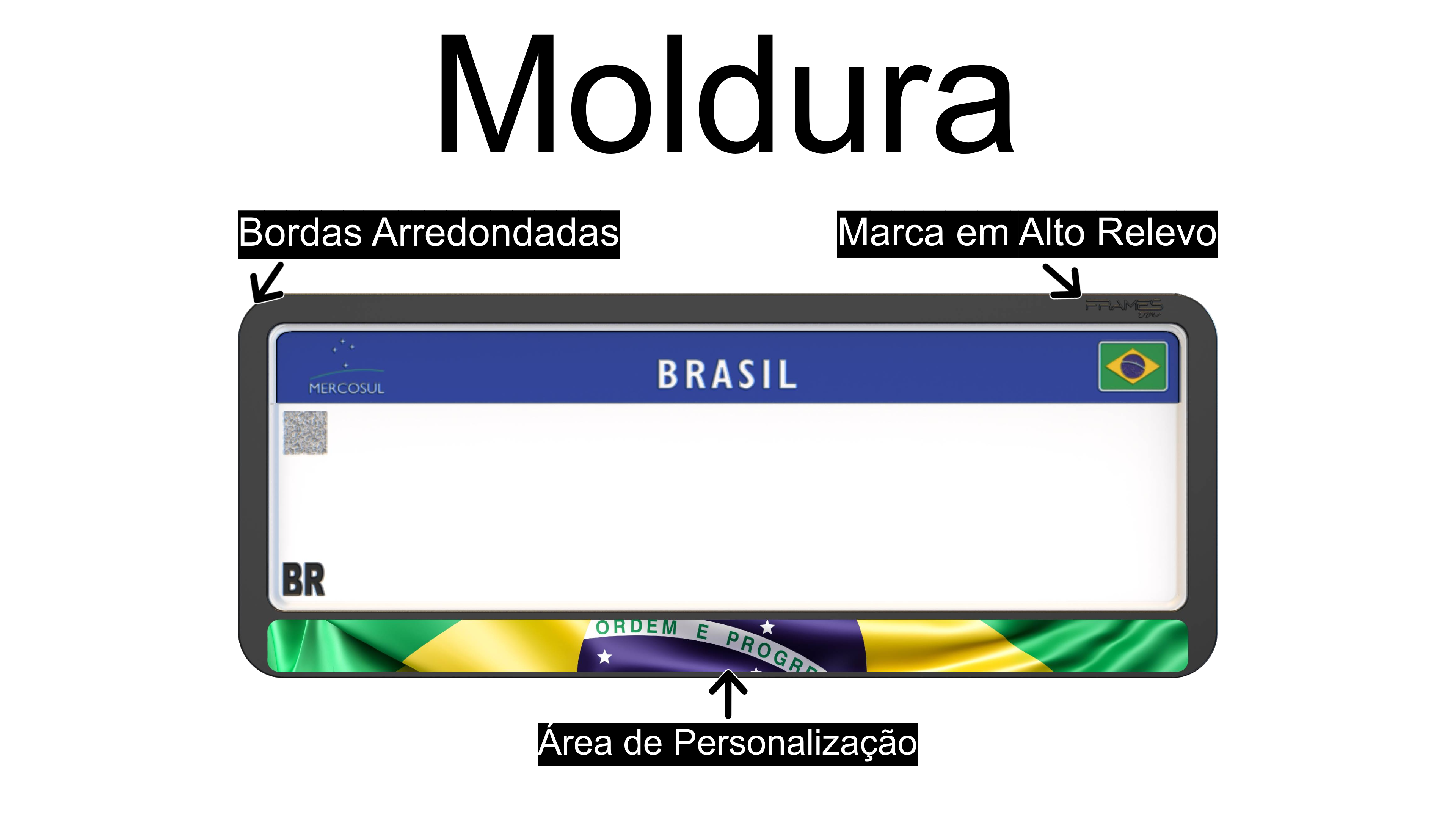 Suporte Moldura Placa Mercosul Carro Bandeira Brasil 7 - 1 Par