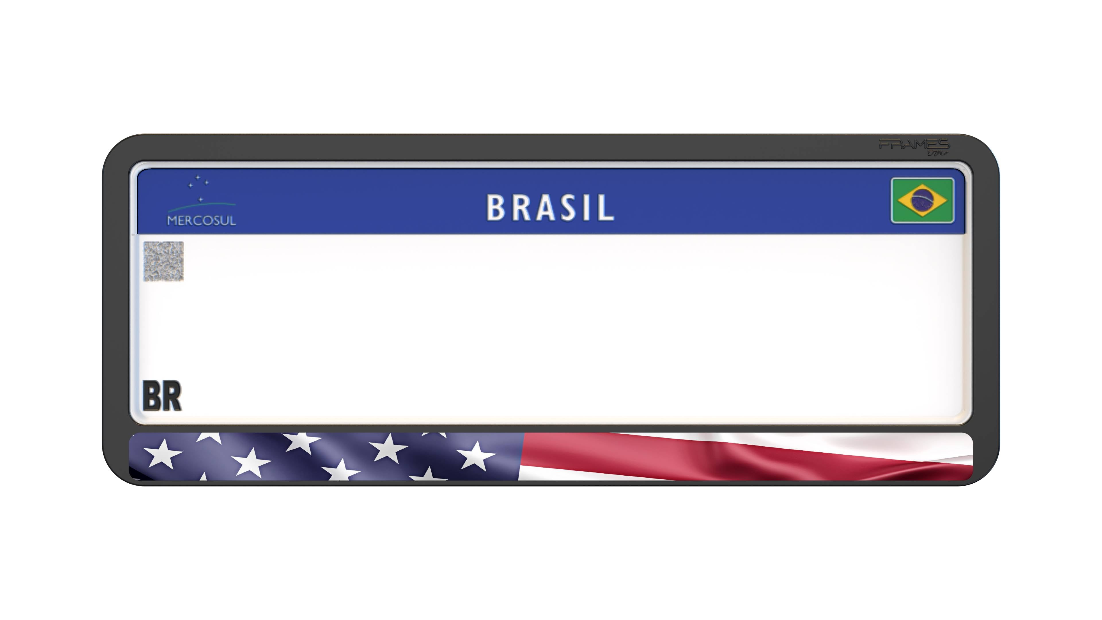 Suporte Moldura Placa Mercosul Carro Bandeira Estados Unidos - 1 Par