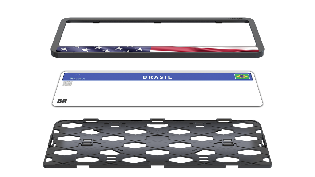 Suporte Moldura Placa Mercosul Carro Bandeira Estados Unidos - 1 Par