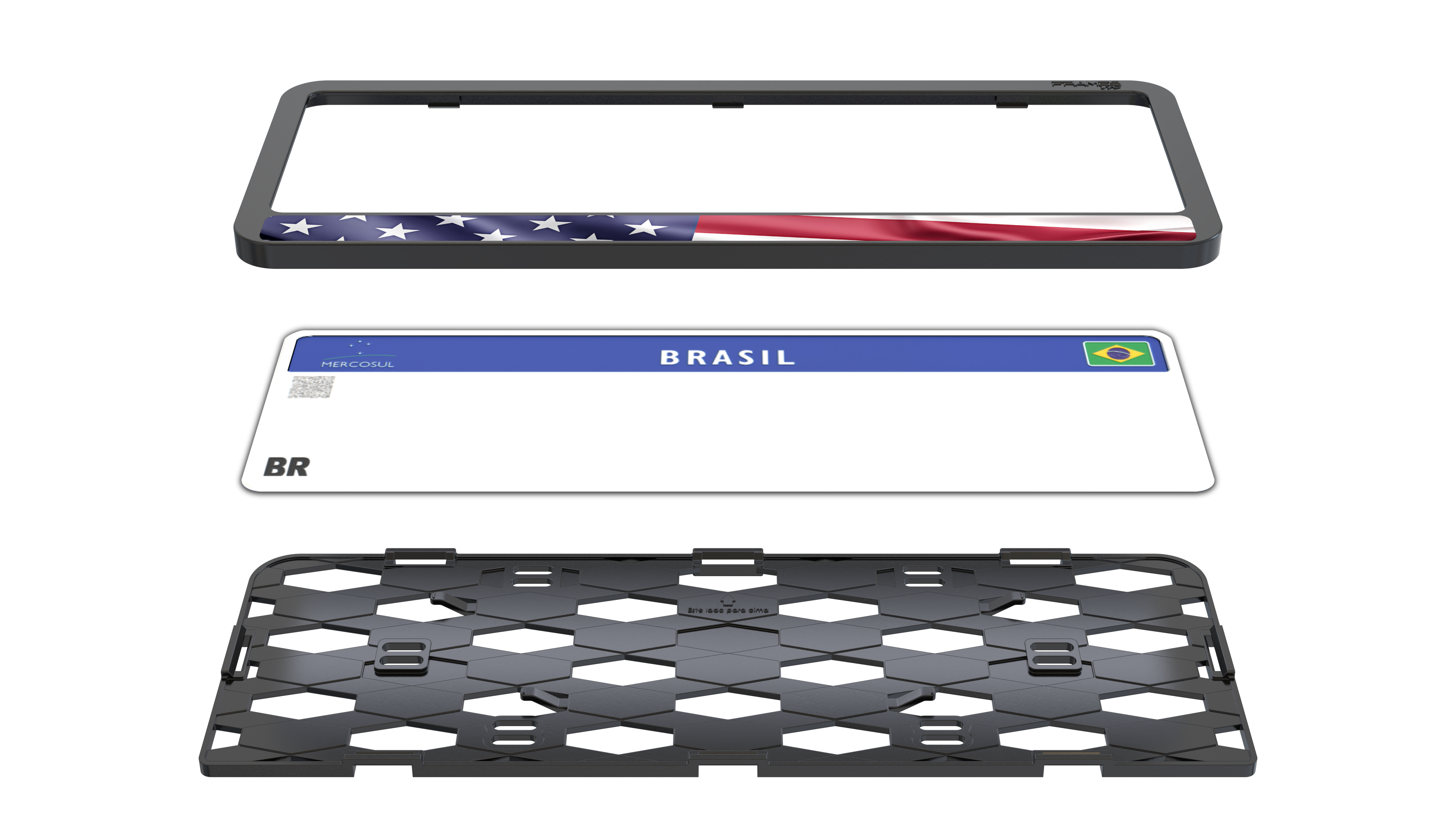 Suporte Moldura Placa Mercosul Carro Bandeira Estados Unidos - 1 Par