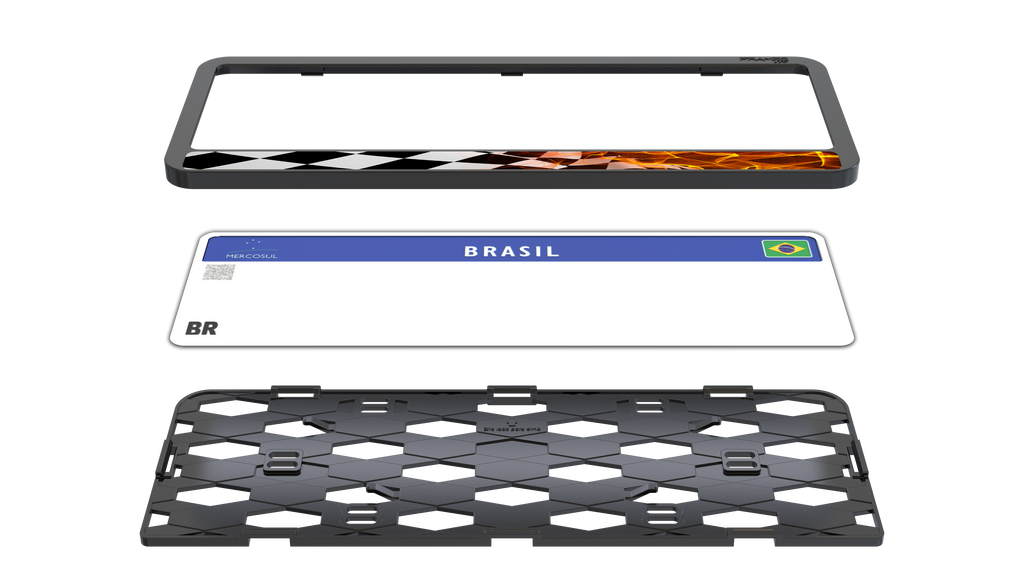 Suporte Moldura Placa Mercosul Carro Flag & Fire - 1 Par