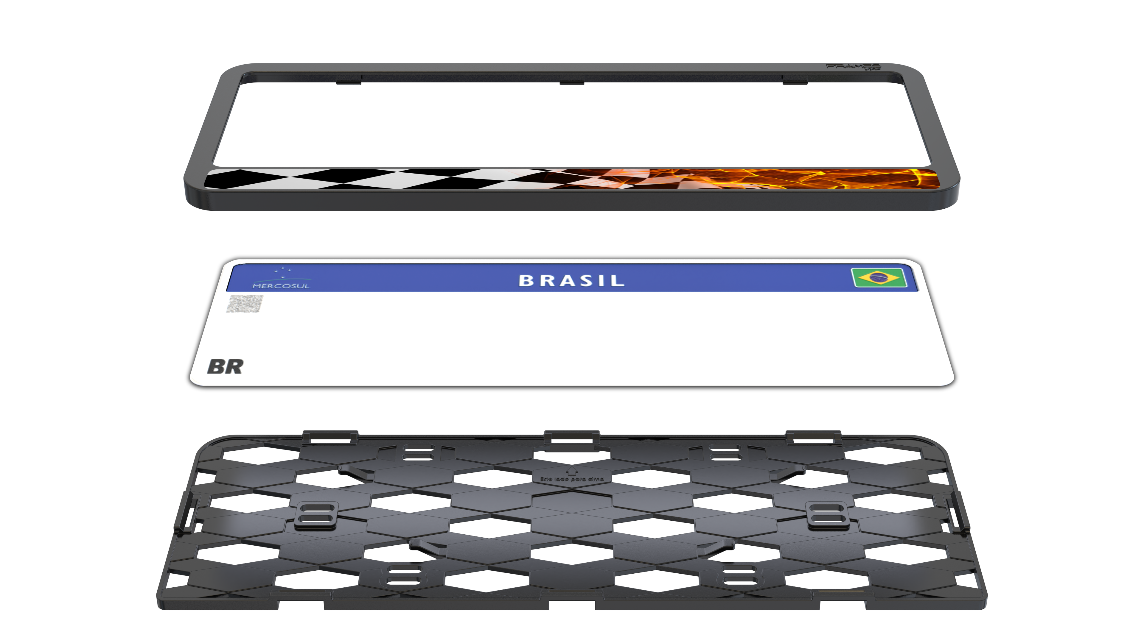 Suporte Moldura Placa Mercosul Carro Flag & Fire - 1 Par