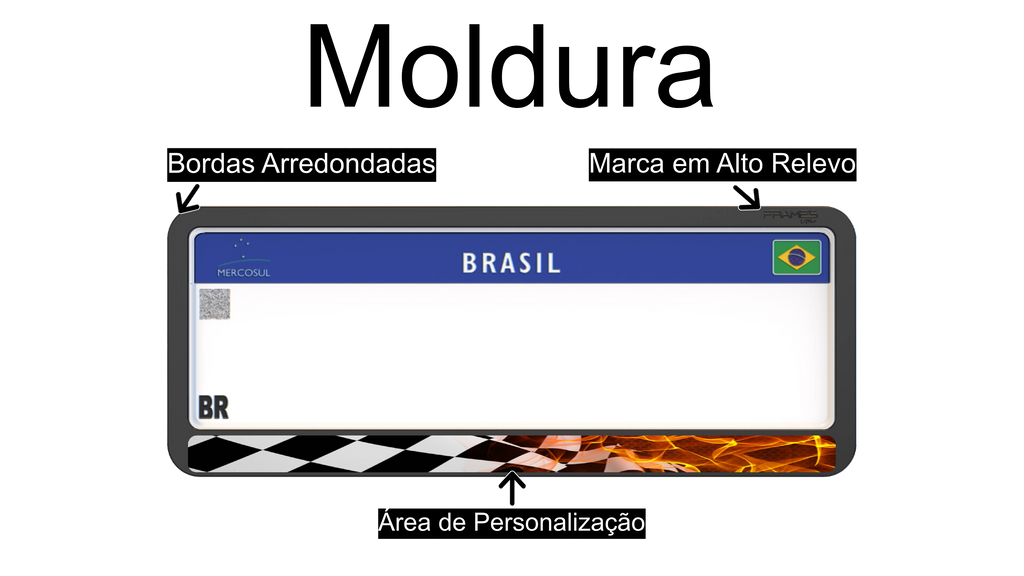 Suporte Moldura Placa Mercosul Carro Flag & Fire - 1 Par