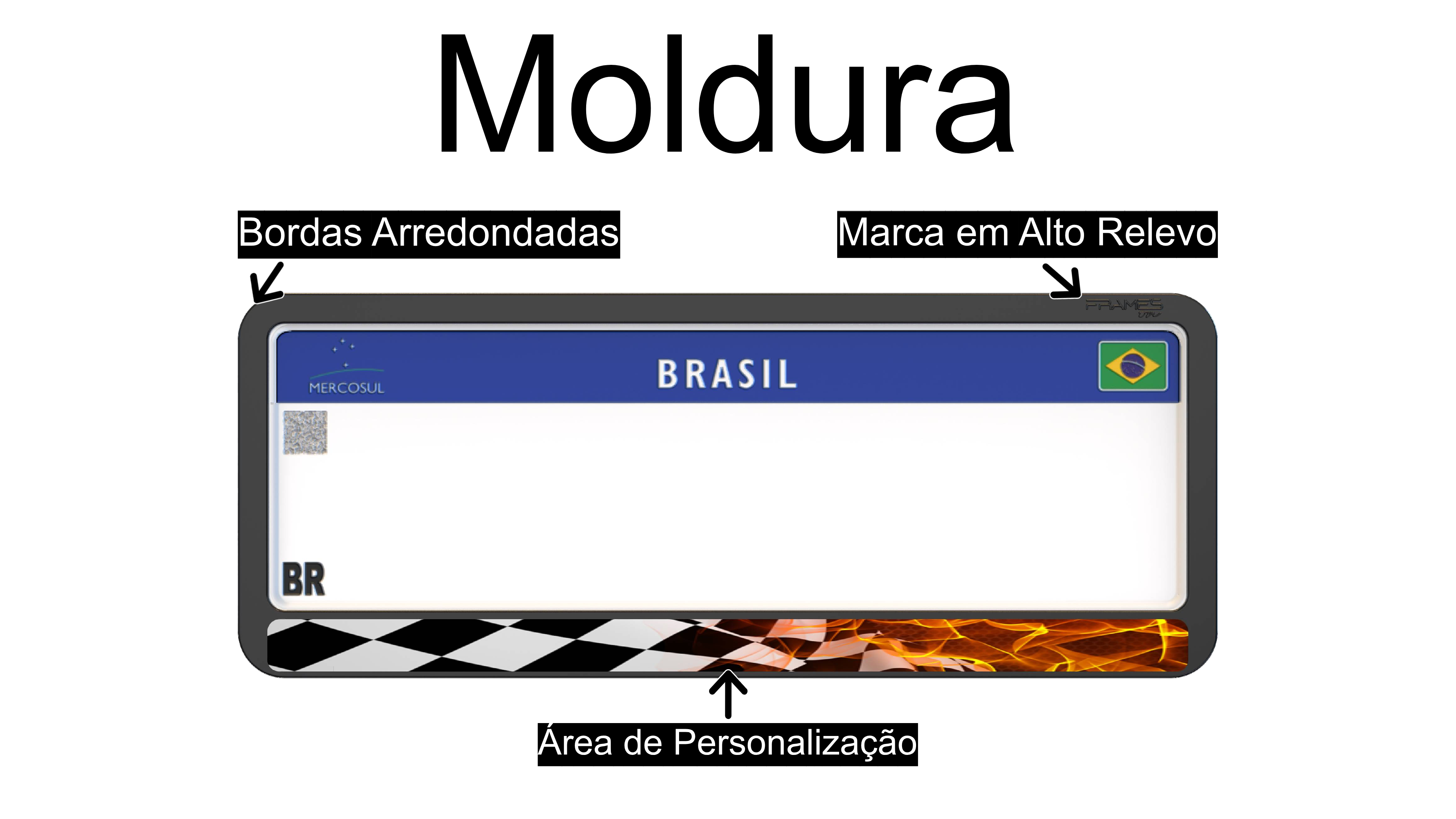 Suporte Moldura Placa Mercosul Carro Flag & Fire - 1 Par