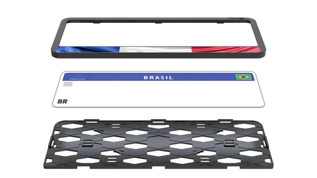 Suporte Moldura Placa Mercosul Carro Bandeira França - 1 Par