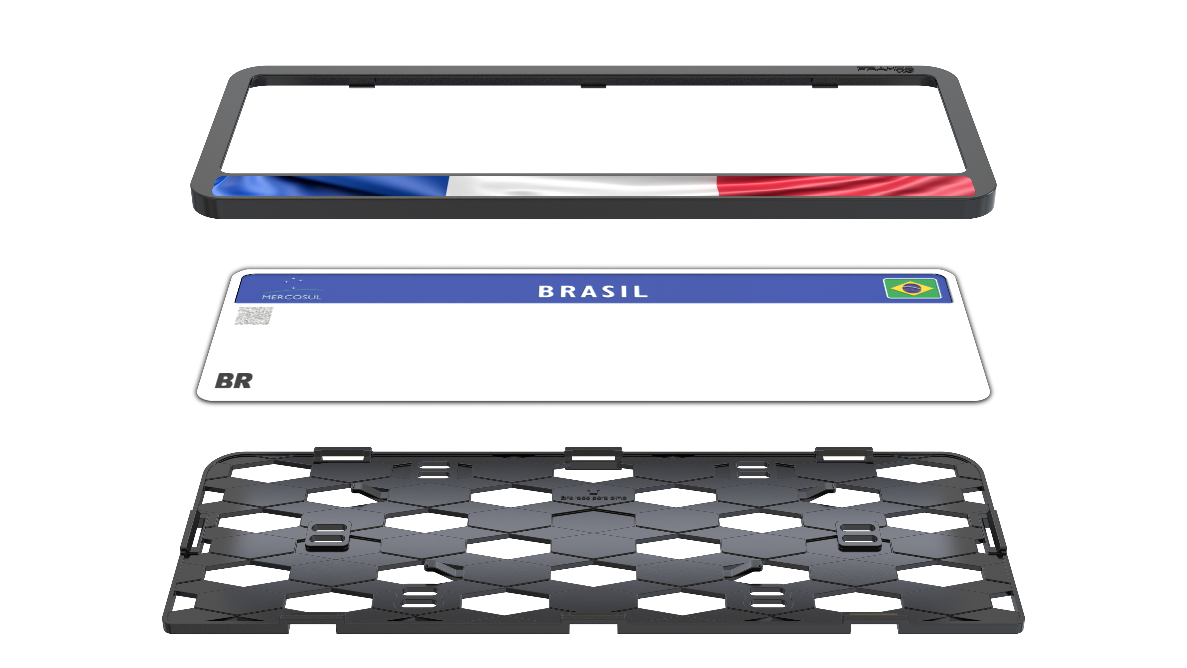 Suporte Moldura Placa Mercosul Carro Bandeira França - 1 Par