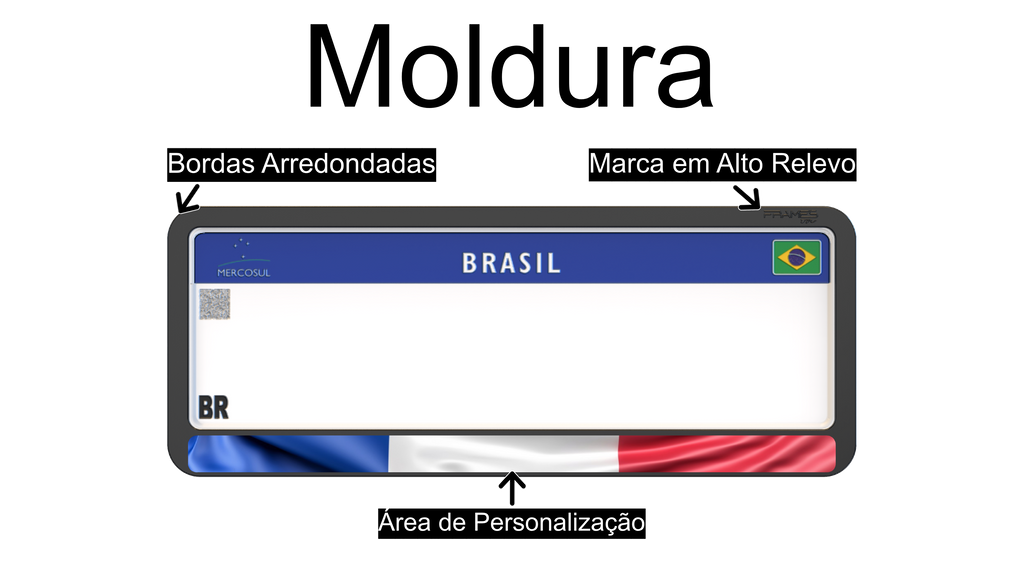 Suporte Moldura Placa Mercosul Carro Bandeira França - 1 Par