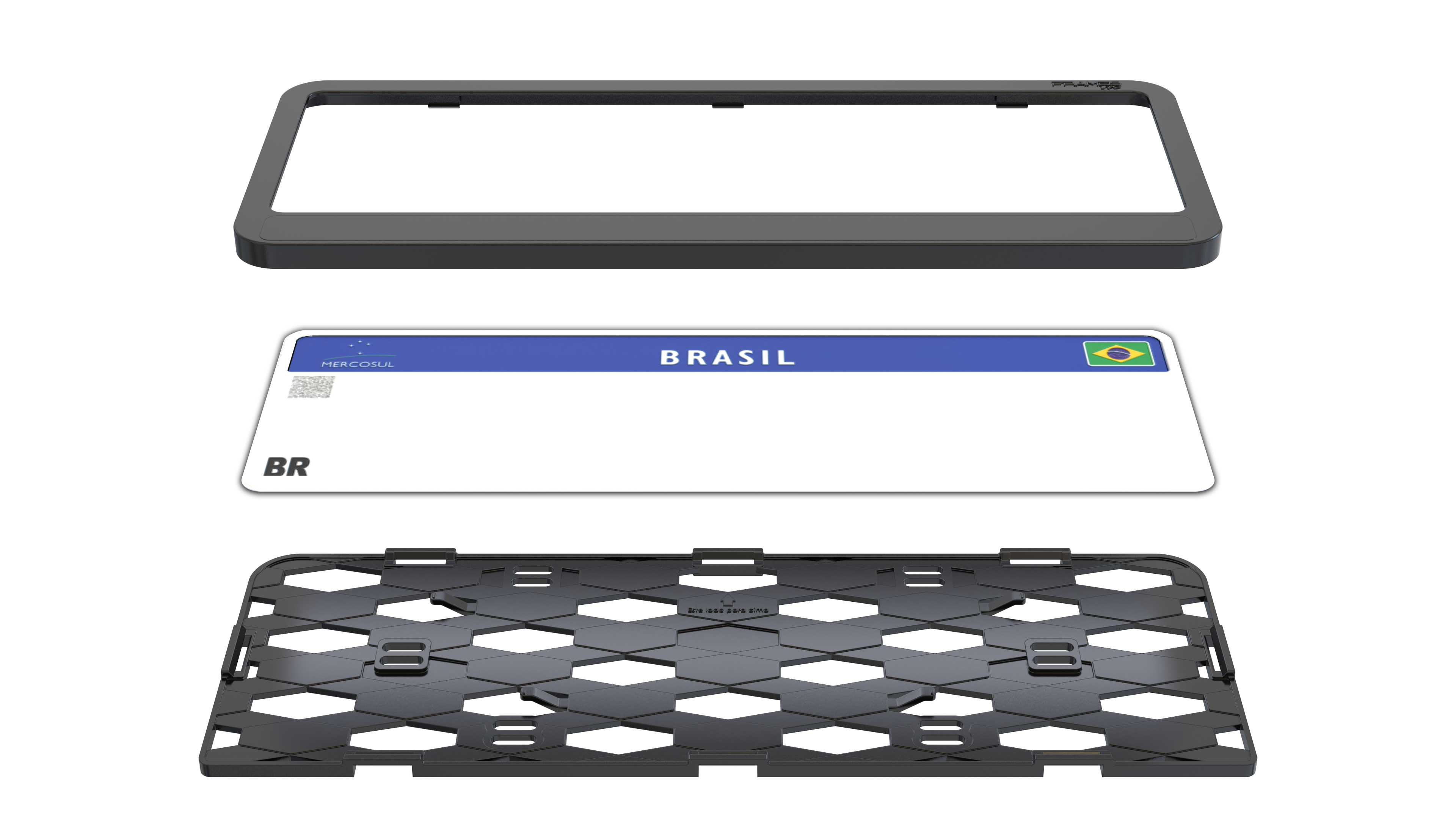 Suporte Moldura Placa Mercosul Carro Preto Full - 1 Par