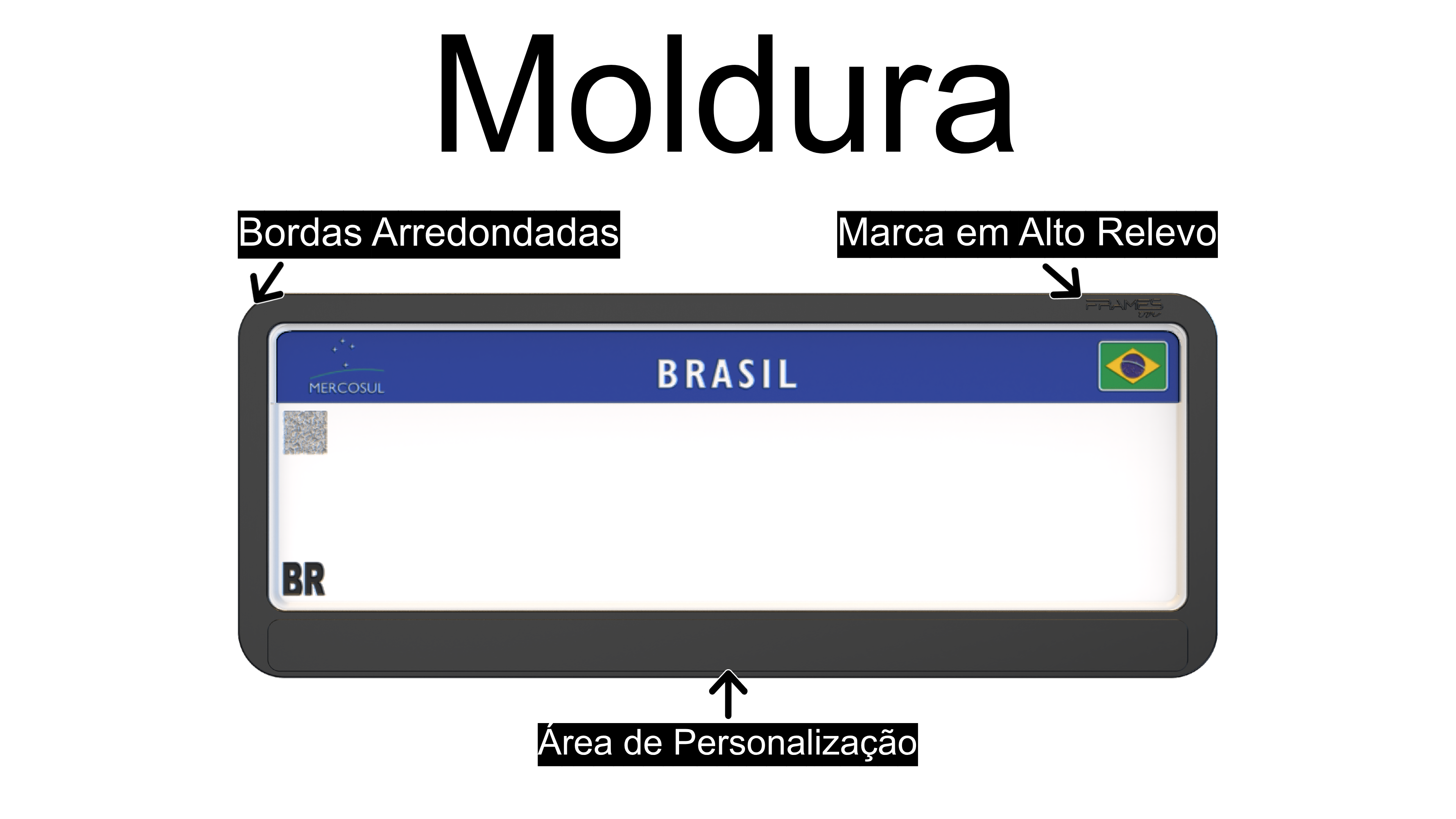 Suporte Moldura Placa Mercosul Carro Preto Full - 1 Par