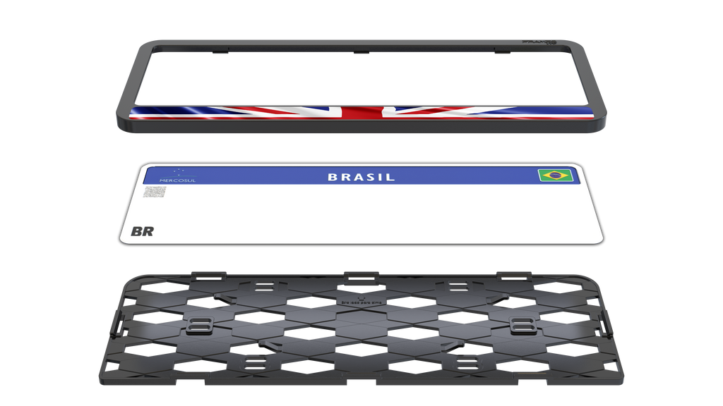 Suporte Moldura Placa Mercosul Carro Bandeira Grã Bretanha - 1 Par