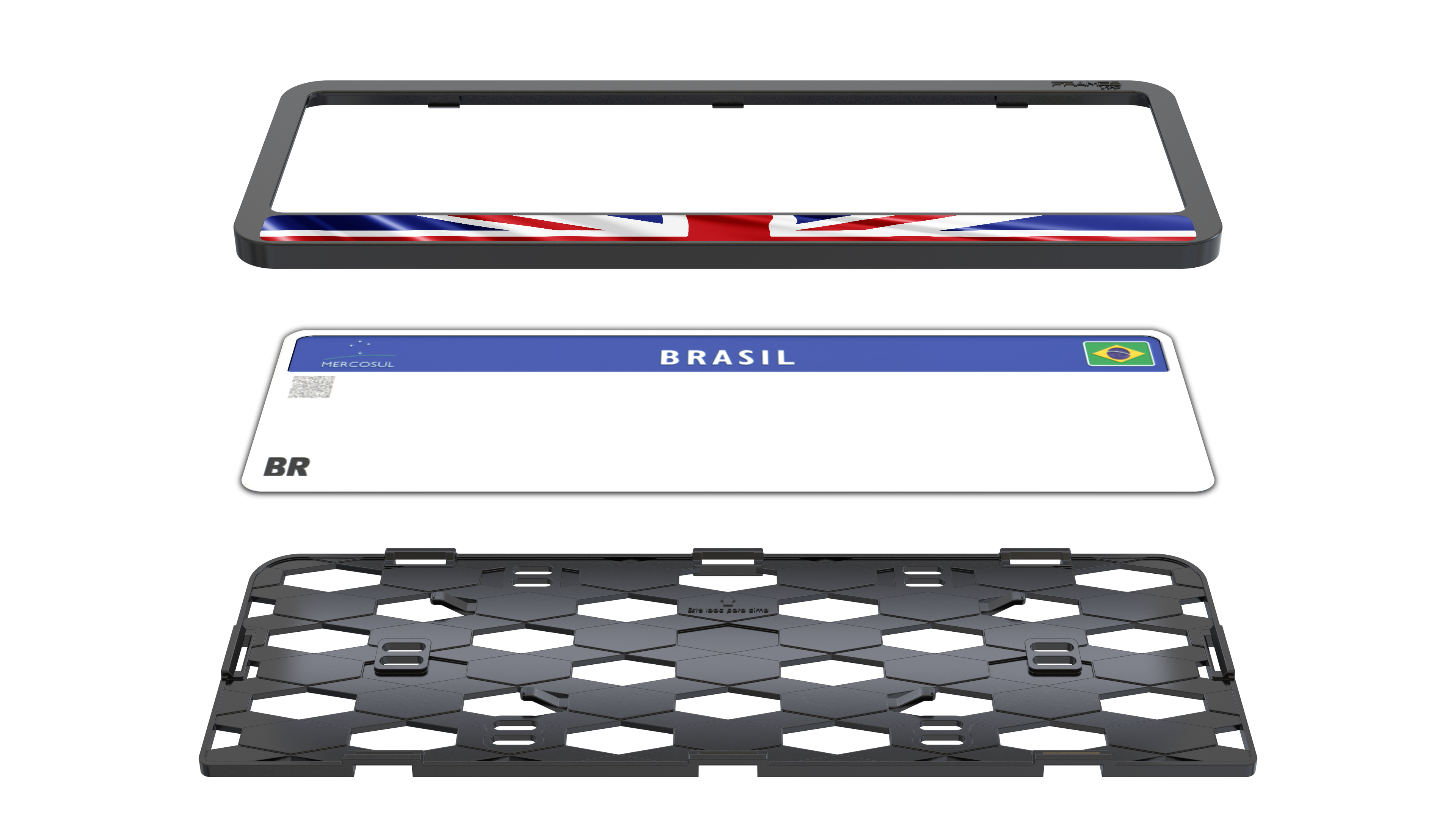 Suporte Moldura Placa Mercosul Carro Bandeira Grã Bretanha - 1 Par