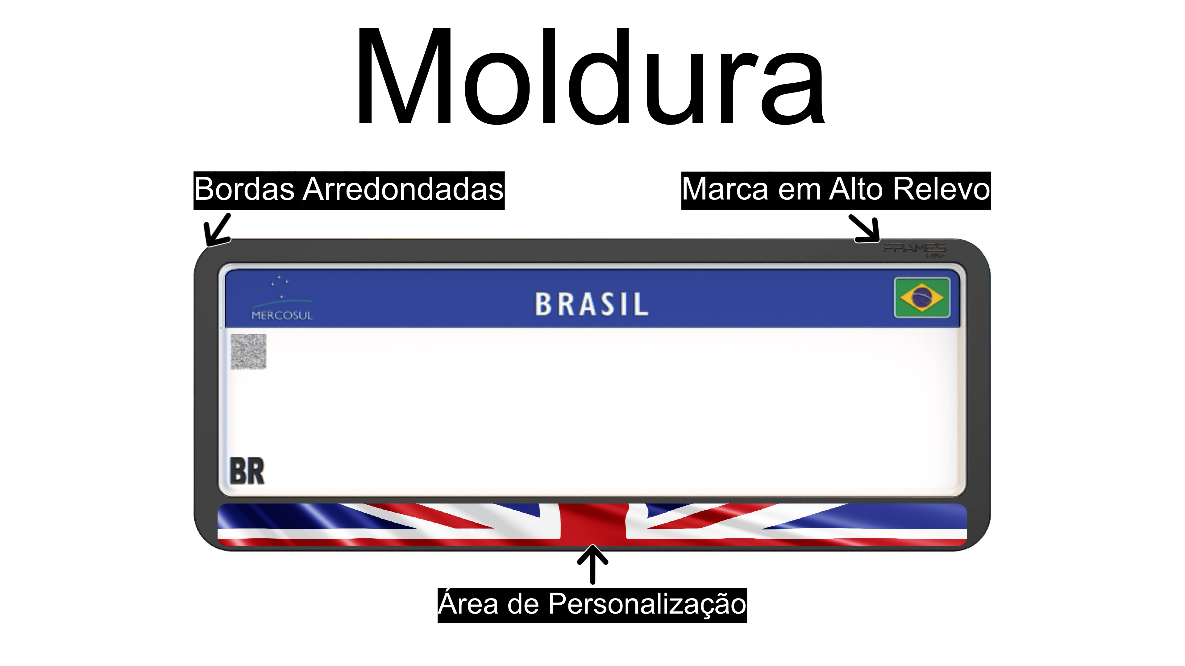 Suporte Moldura Placa Mercosul Carro Bandeira Grã Bretanha - 1 Par