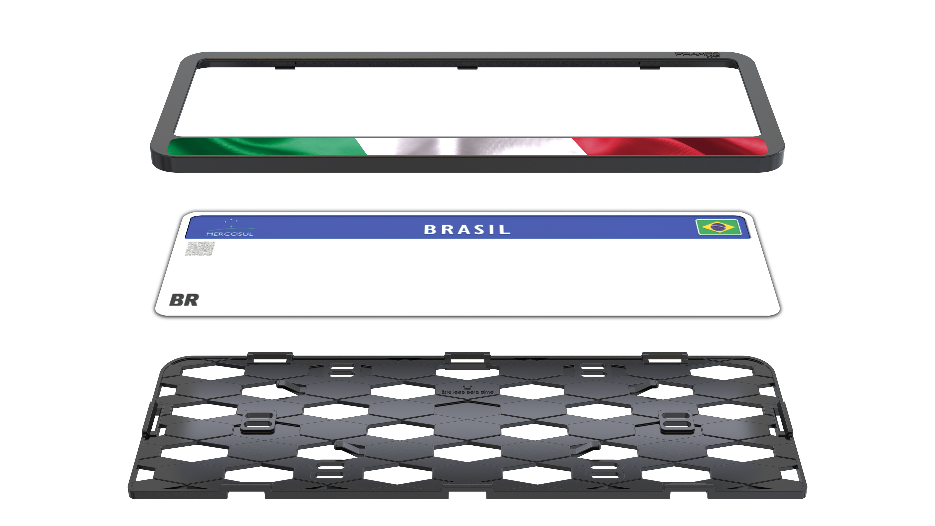 Suporte Moldura Placa Mercosul Carro Bandeira Itália - 1 Par