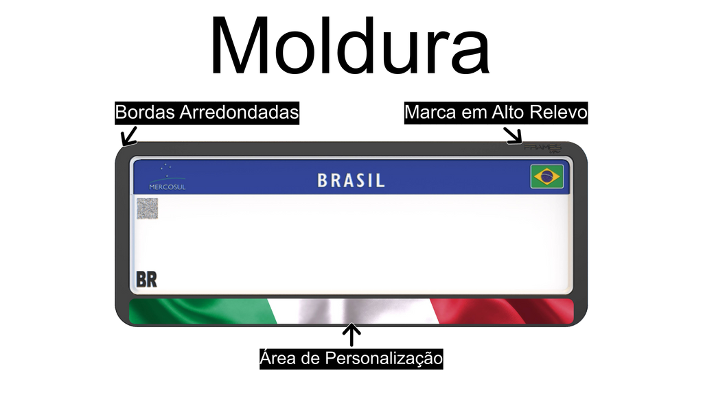 Suporte Moldura Placa Mercosul Carro Bandeira Itália - 1 Par