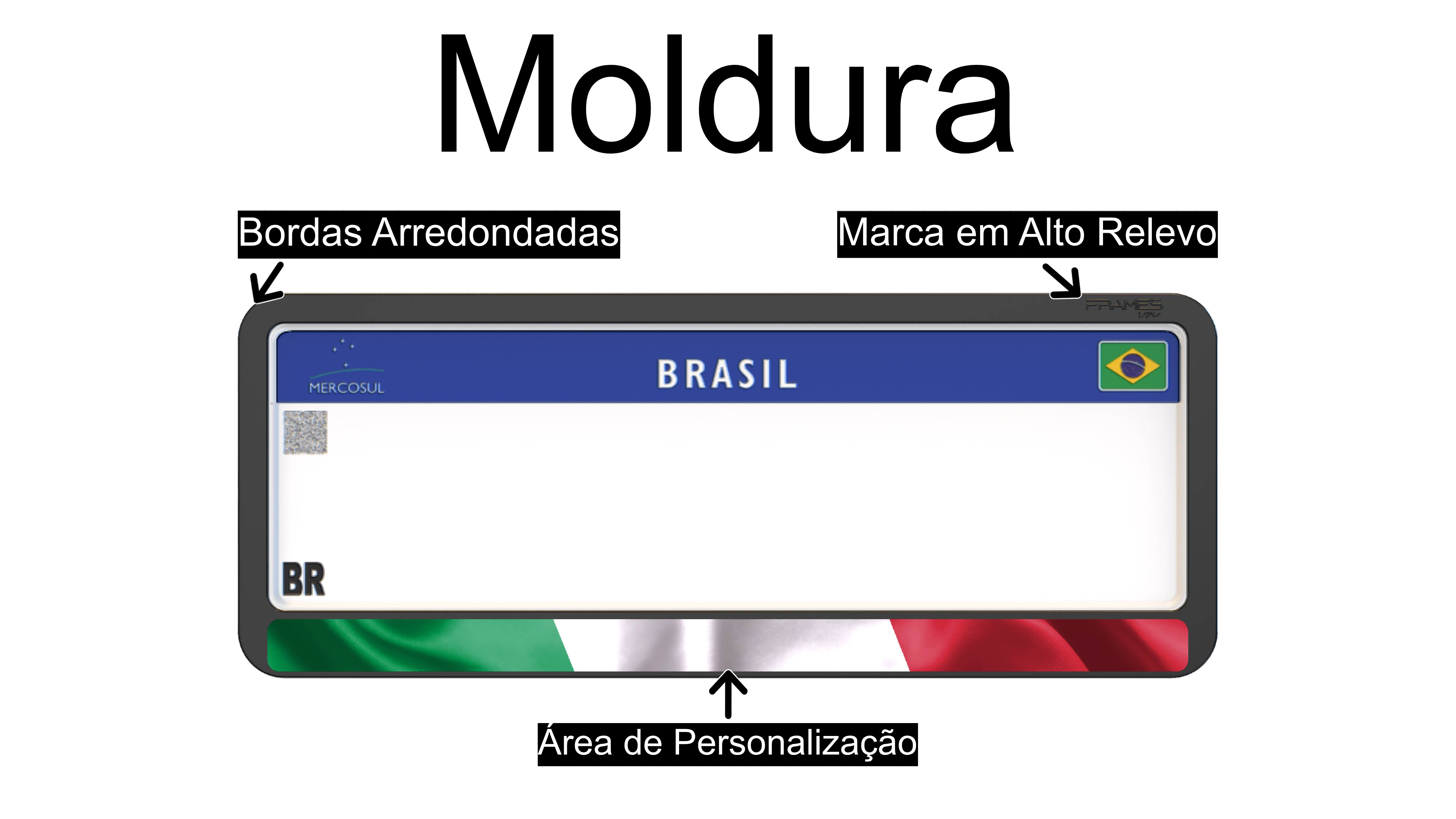 Suporte Moldura Placa Mercosul Carro Bandeira Itália - 1 Par