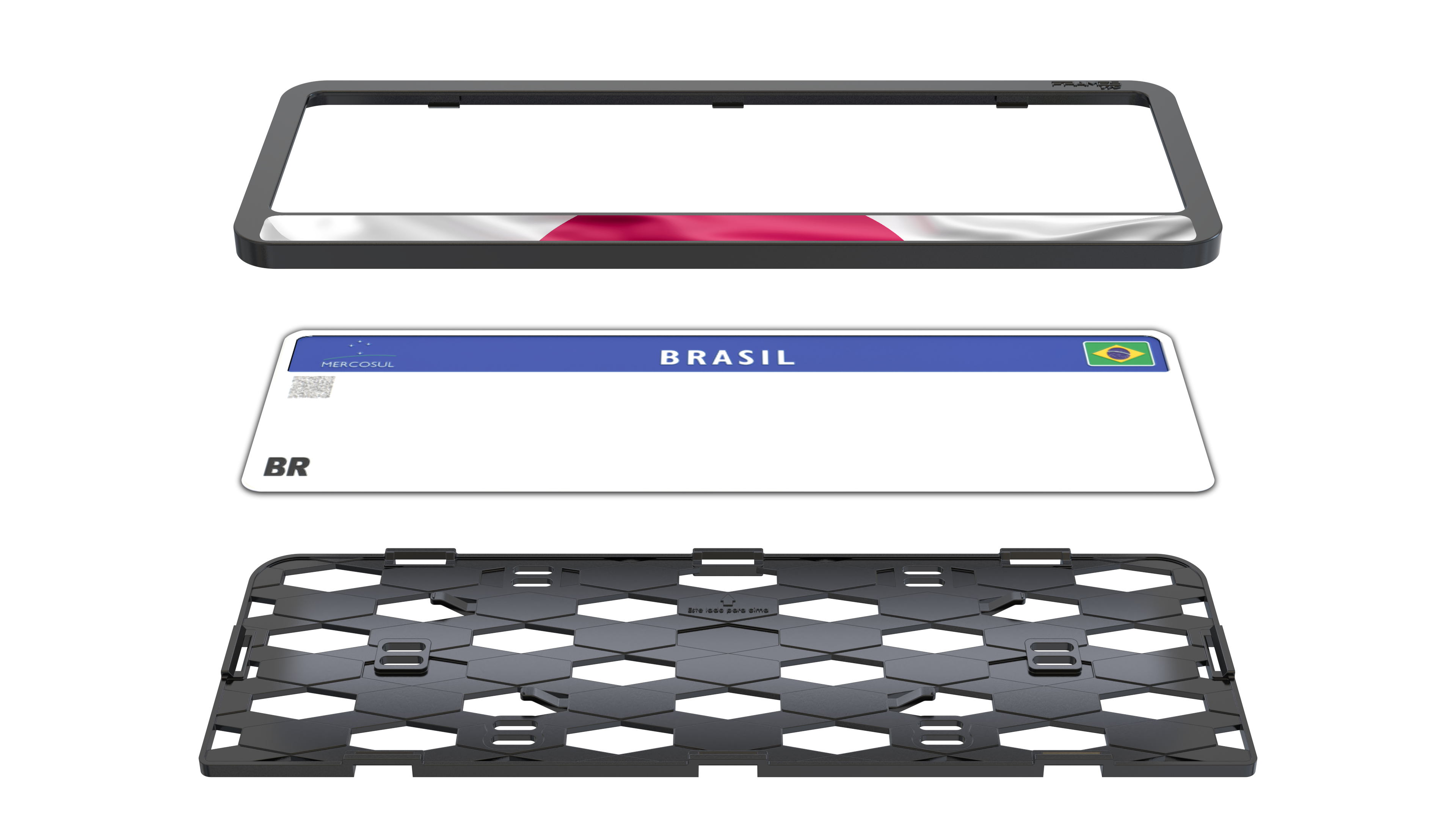 Suporte Moldura Placa Mercosul Carro Bandeira Japão - 1 Par