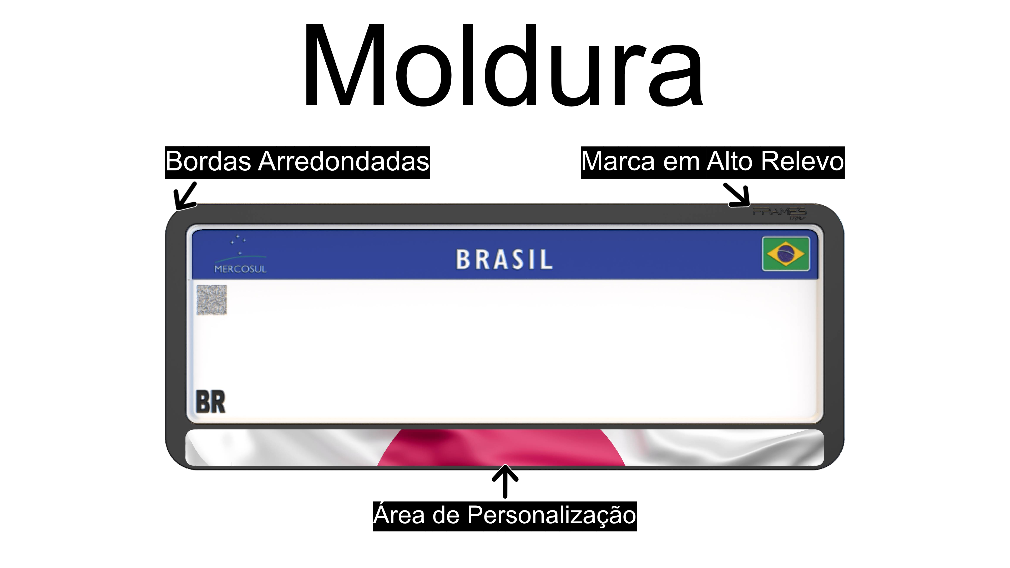 Suporte Moldura Placa Mercosul Carro Bandeira Japão - 1 Par