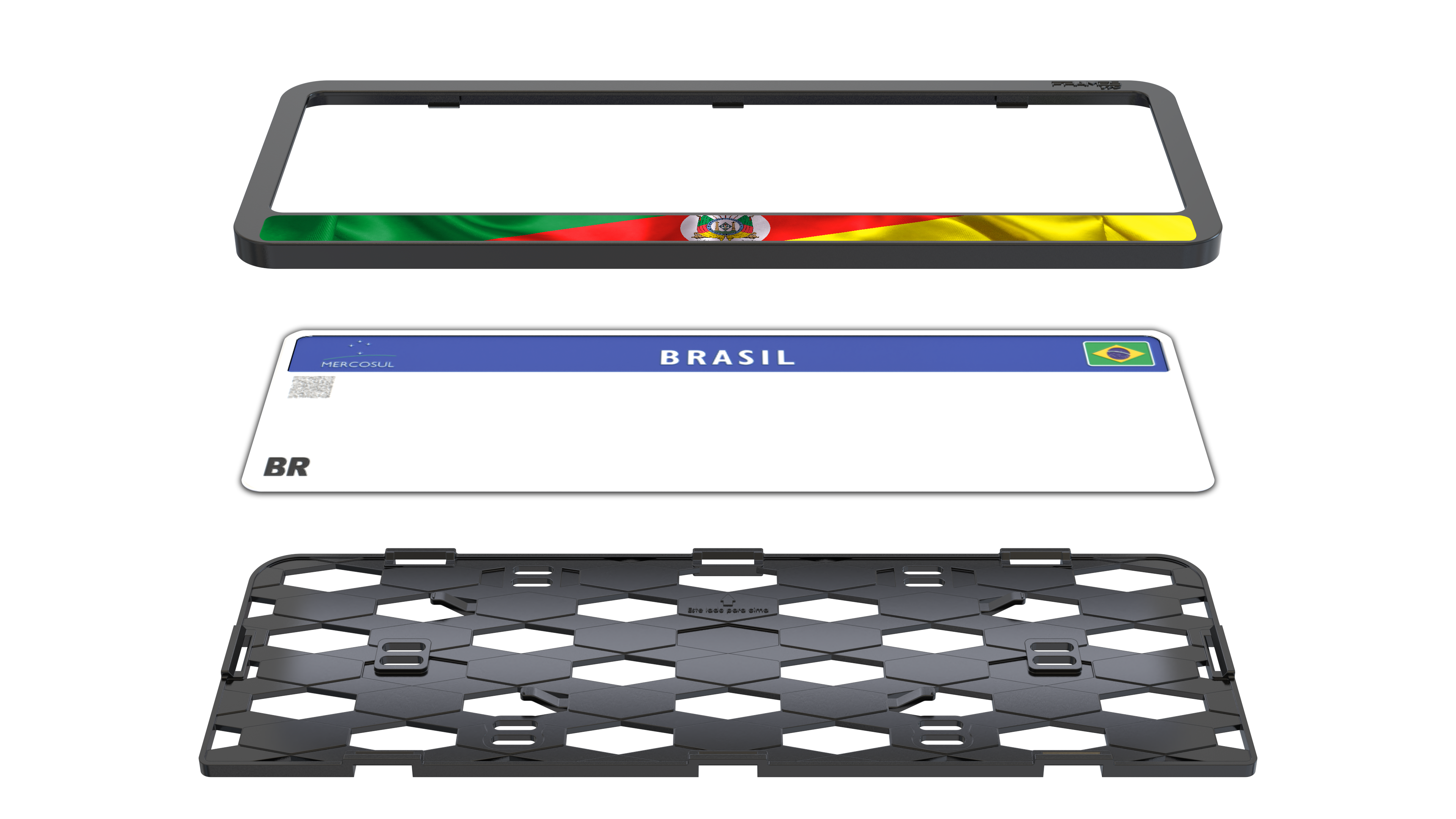 Suporte Moldura Placa Mercosul Carro Bandeira Rio Grande do Sul - 1 Par