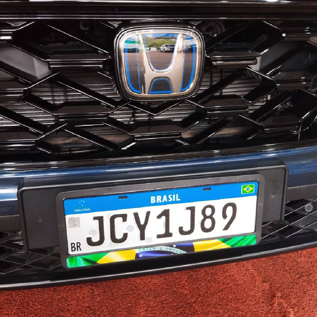 Suporte Moldura Placa Mercosul Carro Bandeira Brasil 7 - 1 Par