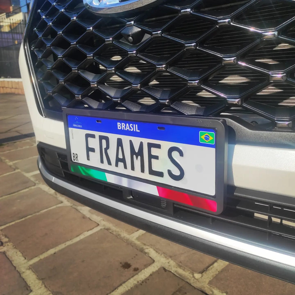 Suporte Moldura Placa Mercosul Carro Bandeira Itália - 1 Par