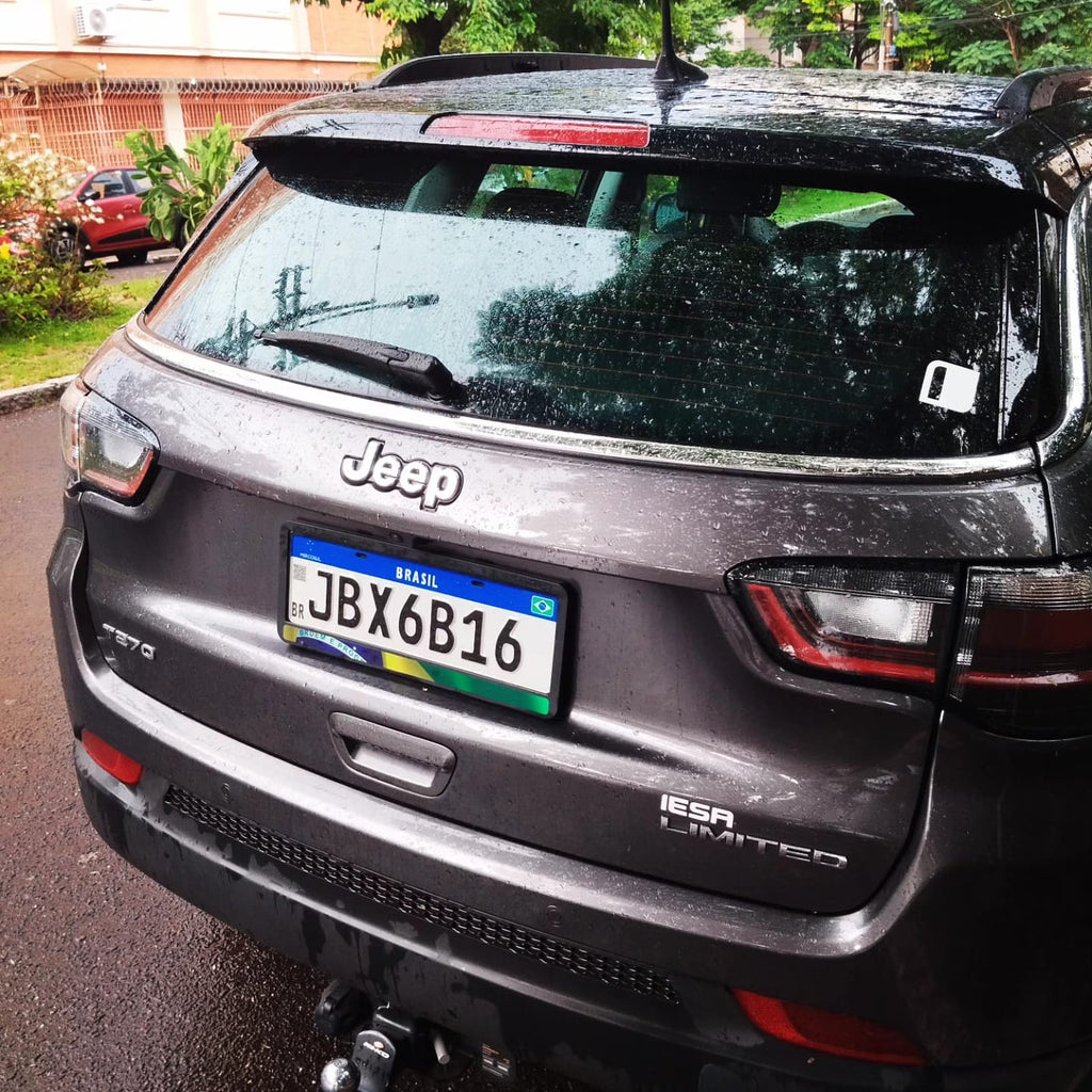 Suporte Moldura Placa Mercosul Carro Bandeira Brasil - 1 Par